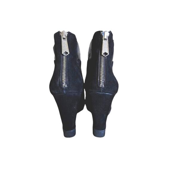 Black Suede Wedge Ankle Boots Size 8.5 Donald Pliner Chez Preppy Boho Gothic - Picture 10 of 11